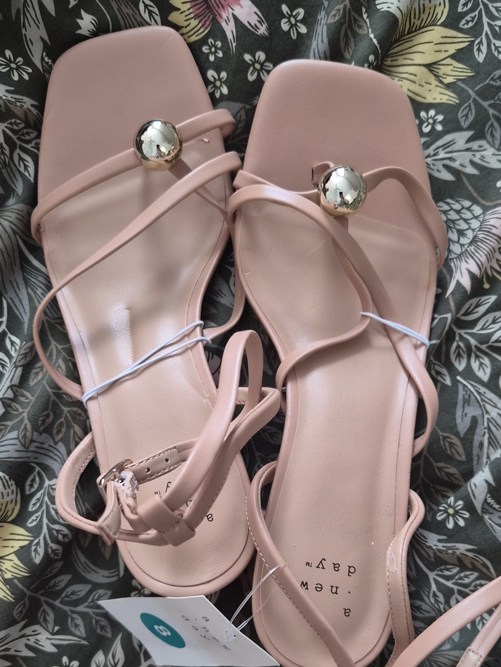 2/$10 Tan Strappy Women's Sandals with Gold Accent